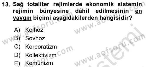 Karşılaştırmalı Siyasal Sistemler Dersi 2021 - 2022 Yılı Yaz Okulu Sınav Soruları 13. Soru