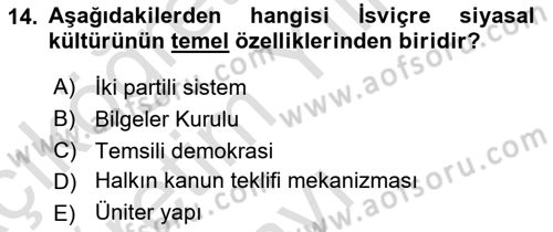 Karşılaştırmalı Siyasal Sistemler Dersi 2021 - 2022 Yılı Yaz Okulu Sınav Soruları 14. Soru
