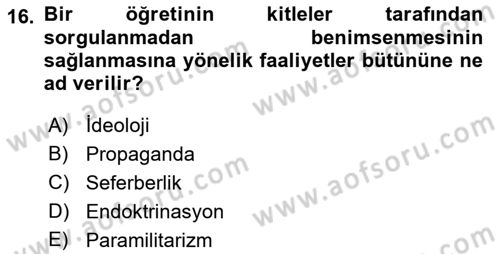 Karşılaştırmalı Siyasal Sistemler Dersi 2021 - 2022 Yılı Yaz Okulu Sınav Soruları 16. Soru