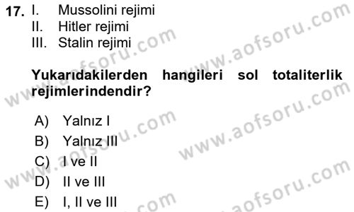Karşılaştırmalı Siyasal Sistemler Dersi 2021 - 2022 Yılı Yaz Okulu Sınav Soruları 17. Soru