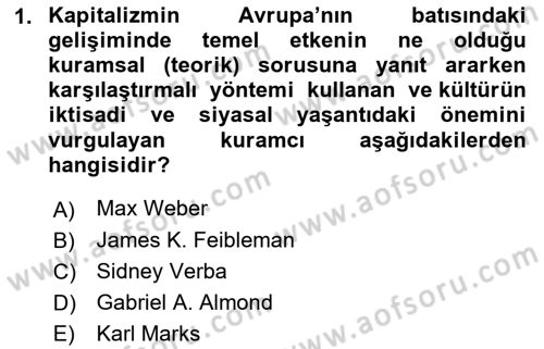 Karşılaştırmalı Siyasal Sistemler Dersi Ara Sınavı Deneme Sınav Soruları 1. Soru