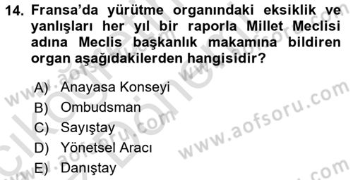 Karşılaştırmalı Siyasal Sistemler Dersi Ara Sınavı Deneme Sınav Soruları 14. Soru