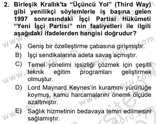Karşılaştırmalı Siyasal Sistemler Dersi 2022 - 2023 Yılı (Vize) Ara Sınav Soruları 2. Soru