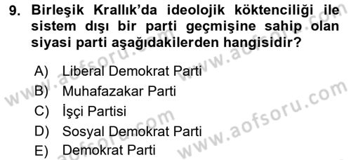 Karşılaştırmalı Siyasal Sistemler Dersi 2022 - 2023 Yılı (Vize) Ara Sınav Soruları 9. Soru
