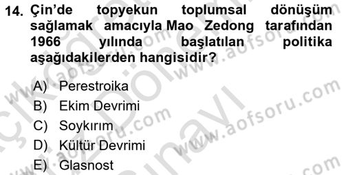 Karşılaştırmalı Siyasal Sistemler Dersi 2022 - 2023 Yılı (Final) Dönem Sonu Sınavı 14. Soru