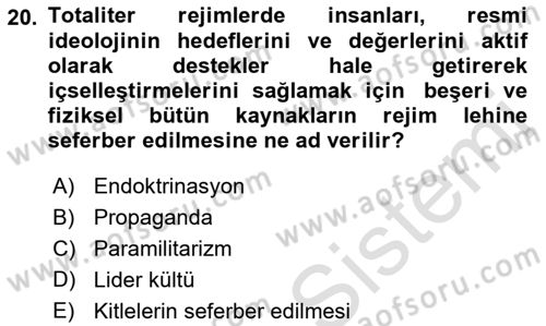 Karşılaştırmalı Siyasal Sistemler Dersi 2022 - 2023 Yılı (Final) Dönem Sonu Sınav Soruları 20. Soru