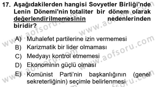 Karşılaştırmalı Siyasal Sistemler Dersi 2022 - 2023 Yılı Yaz Okulu Sınav Soruları 17. Soru