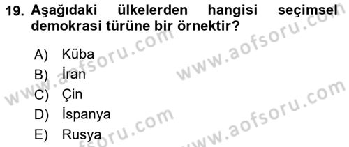 Karşılaştırmalı Siyasal Sistemler Dersi 2022 - 2023 Yılı Yaz Okulu Sınav Soruları 19. Soru