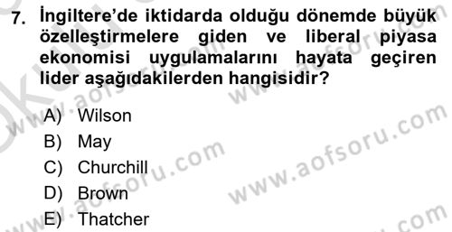 Karşılaştırmalı Siyasal Sistemler Dersi 2022 - 2023 Yılı Yaz Okulu Sınav Soruları 7. Soru