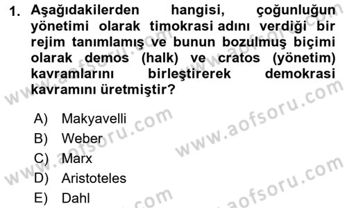 Karşılaştırmalı Siyasal Sistemler Dersi 2023 - 2024 Yılı (Vize) Ara Sınavı 1. Soru