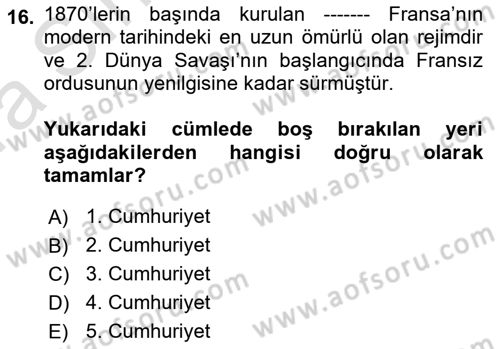 Karşılaştırmalı Siyasal Sistemler Dersi Ara Sınavı Deneme Sınav Soruları 16. Soru