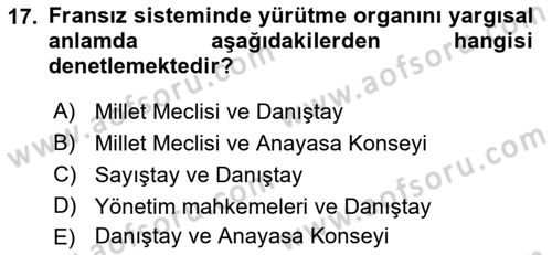 Karşılaştırmalı Siyasal Sistemler Dersi 2023 - 2024 Yılı (Vize) Ara Sınavı 17. Soru