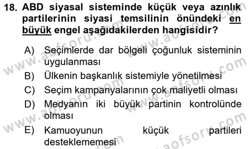 Karşılaştırmalı Siyasal Sistemler Dersi 2023 - 2024 Yılı (Vize) Ara Sınavı 18. Soru