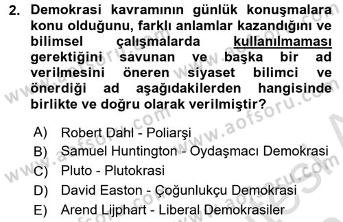 Karşılaştırmalı Siyasal Sistemler Dersi Ara Sınavı Deneme Sınav Soruları 2. Soru