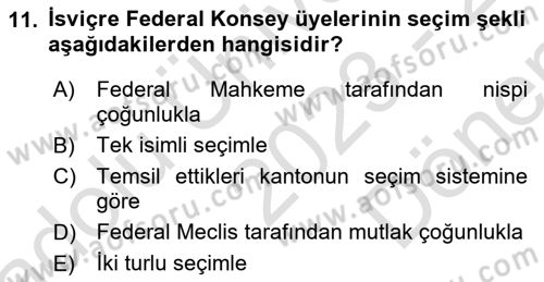 Karşılaştırmalı Siyasal Sistemler Dersi 2023 - 2024 Yılı (Final) Dönem Sonu Sınav Soruları 11. Soru