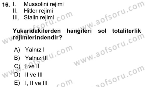 Karşılaştırmalı Siyasal Sistemler Dersi 2023 - 2024 Yılı (Final) Dönem Sonu Sınav Soruları 16. Soru