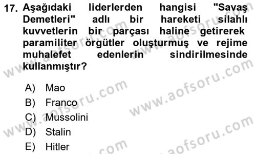 Karşılaştırmalı Siyasal Sistemler Dersi 2023 - 2024 Yılı (Final) Dönem Sonu Sınav Soruları 17. Soru
