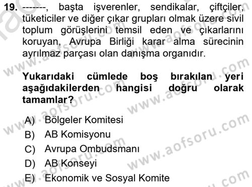 Karşılaştırmalı Siyasal Sistemler Dersi 2023 - 2024 Yılı (Final) Dönem Sonu Sınav Soruları 19. Soru