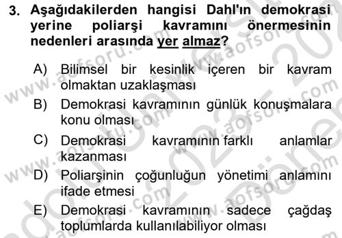 Karşılaştırmalı Siyasal Sistemler Dersi 2023 - 2024 Yılı (Final) Dönem Sonu Sınav Soruları 3. Soru