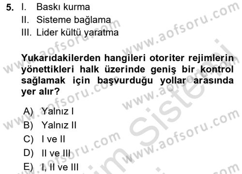 Karşılaştırmalı Siyasal Sistemler Dersi 2023 - 2024 Yılı (Final) Dönem Sonu Sınav Soruları 5. Soru