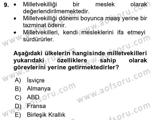 Karşılaştırmalı Siyasal Sistemler Dersi 2023 - 2024 Yılı (Final) Dönem Sonu Sınav Soruları 9. Soru