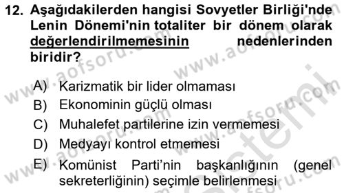 Karşılaştırmalı Siyasal Sistemler Dersi 2023 - 2024 Yılı Yaz Okulu Sınav Soruları 12. Soru