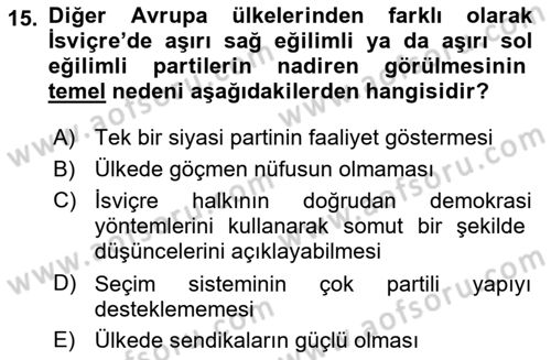 Karşılaştırmalı Siyasal Sistemler Dersi 2023 - 2024 Yılı Yaz Okulu Sınav Soruları 15. Soru