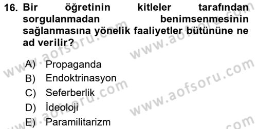 Karşılaştırmalı Siyasal Sistemler Dersi 2023 - 2024 Yılı Yaz Okulu Sınav Soruları 16. Soru