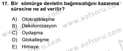Karşılaştırmalı Siyasal Sistemler Dersi 2023 - 2024 Yılı Yaz Okulu Sınav Soruları 17. Soru