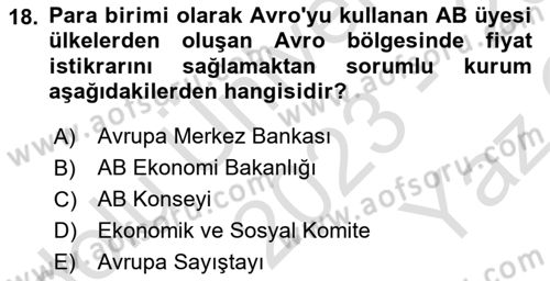 Karşılaştırmalı Siyasal Sistemler Dersi 2023 - 2024 Yılı Yaz Okulu Sınav Soruları 18. Soru
