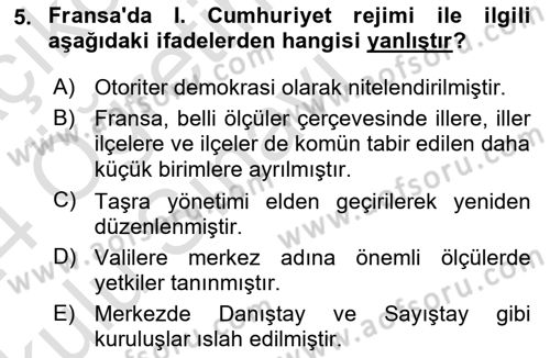 Karşılaştırmalı Siyasal Sistemler Dersi 2023 - 2024 Yılı Yaz Okulu Sınav Soruları 5. Soru