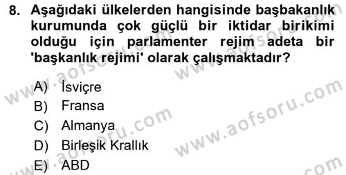 Karşılaştırmalı Siyasal Sistemler Dersi 2023 - 2024 Yılı Yaz Okulu Sınav Soruları 8. Soru