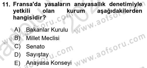 Karşılaştırmalı Siyasal Sistemler Dersi 2024 - 2025 Yılı (Vize) Ara Sınav Soruları 11. Soru