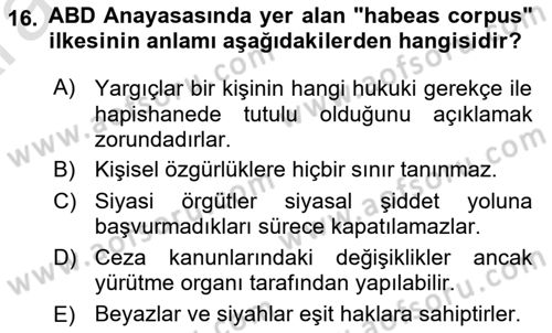 Karşılaştırmalı Siyasal Sistemler Dersi 2024 - 2025 Yılı (Vize) Ara Sınav Soruları 16. Soru