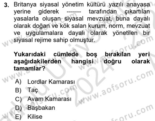 Karşılaştırmalı Siyasal Sistemler Dersi 2024 - 2025 Yılı (Vize) Ara Sınav Soruları 3. Soru