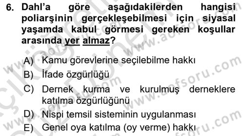 Karşılaştırmalı Siyasal Sistemler Dersi 2024 - 2025 Yılı (Vize) Ara Sınav Soruları 6. Soru