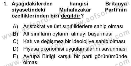 Karşılaştırmalı Siyasal Sistemler Dersi 2025 - 2026 Yılı (Vize) Ara Sınav Soruları 1. Soru