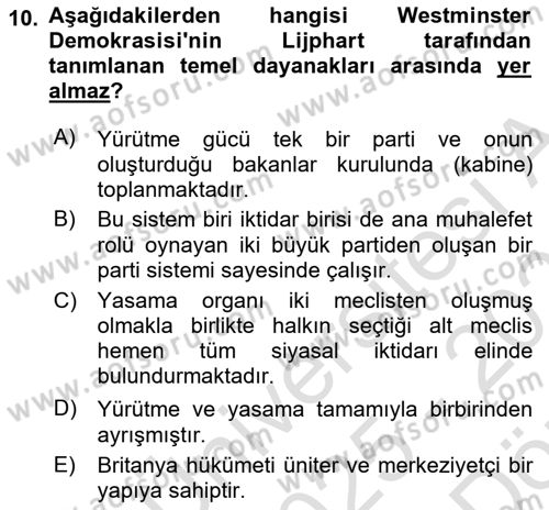Karşılaştırmalı Siyasal Sistemler Dersi 2025 - 2026 Yılı (Vize) Ara Sınav Soruları 10. Soru