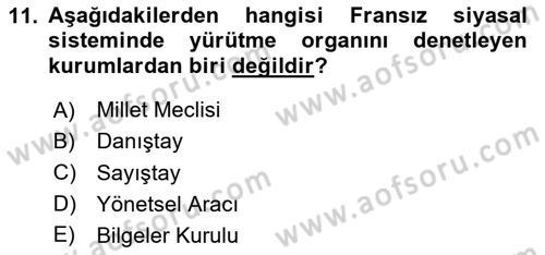 Karşılaştırmalı Siyasal Sistemler Dersi 2025 - 2026 Yılı (Vize) Ara Sınav Soruları 11. Soru