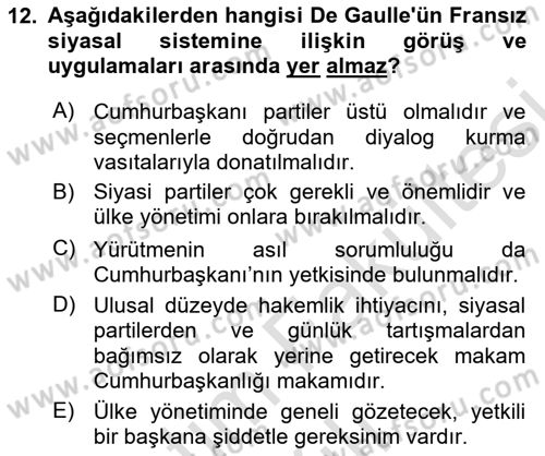 Karşılaştırmalı Siyasal Sistemler Dersi 2025 - 2026 Yılı (Vize) Ara Sınav Soruları 12. Soru