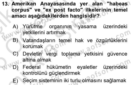 Karşılaştırmalı Siyasal Sistemler Dersi 2025 - 2026 Yılı (Vize) Ara Sınav Soruları 13. Soru