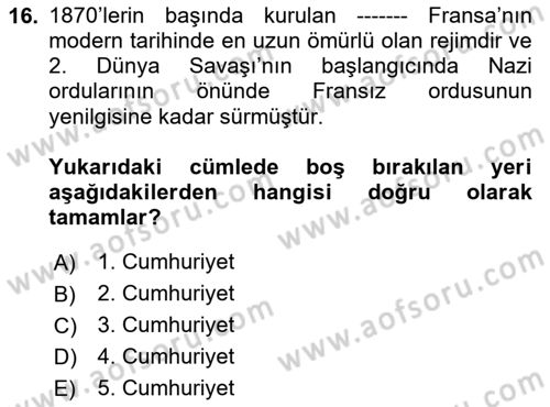 Karşılaştırmalı Siyasal Sistemler Dersi 2025 - 2026 Yılı (Vize) Ara Sınav Soruları 16. Soru