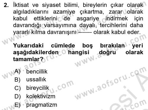 Karşılaştırmalı Siyasal Sistemler Dersi 2025 - 2026 Yılı (Vize) Ara Sınav Soruları 2. Soru