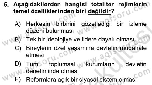 Karşılaştırmalı Siyasal Sistemler Dersi 2025 - 2026 Yılı (Vize) Ara Sınav Soruları 5. Soru