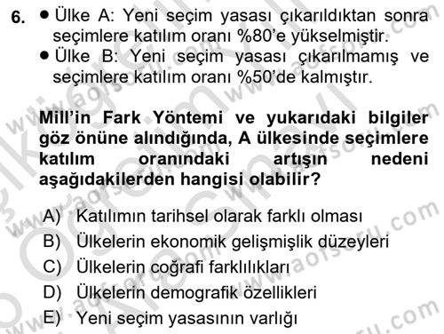 Karşılaştırmalı Siyasal Sistemler Dersi 2025 - 2026 Yılı (Vize) Ara Sınav Soruları 6. Soru