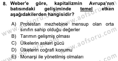 Karşılaştırmalı Siyasal Sistemler Dersi 2025 - 2026 Yılı (Vize) Ara Sınav Soruları 8. Soru