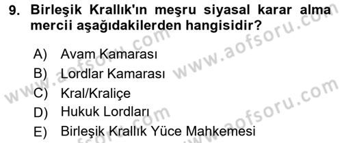 Karşılaştırmalı Siyasal Sistemler Dersi 2025 - 2026 Yılı (Vize) Ara Sınav Soruları 9. Soru