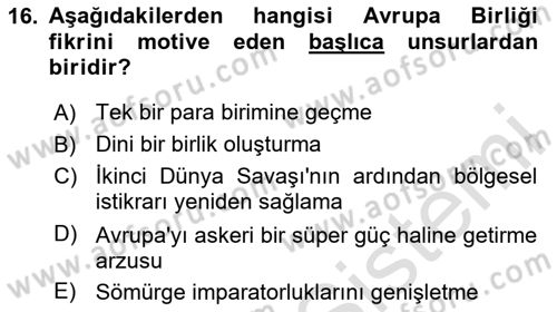 Karşılaştırmalı Siyasal Sistemler Dersi 2025 - 2026 Yılı (Final) Dönem Sonu Sınav Soruları 16. Soru