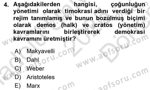 Karşılaştırmalı Siyasal Sistemler Dersi 2025 - 2026 Yılı (Final) Dönem Sonu Sınav Soruları 4. Soru