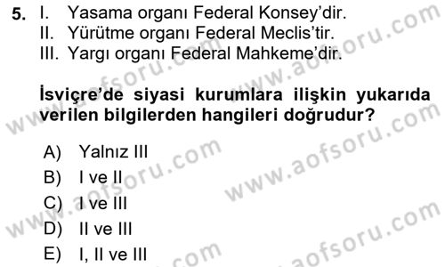 Karşılaştırmalı Siyasal Sistemler Dersi 2025 - 2026 Yılı (Final) Dönem Sonu Sınav Soruları 5. Soru